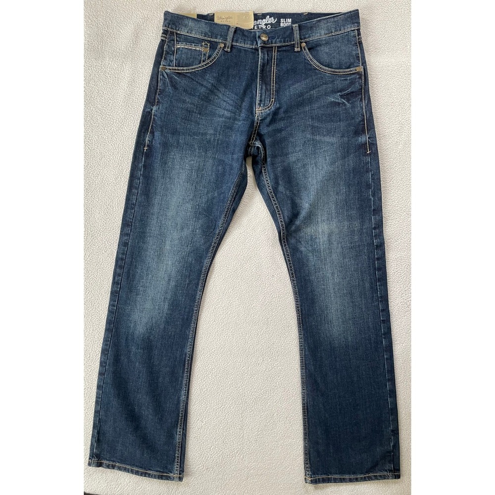 Wrangler Mens 34x34 Jeans Blue Retro Slim Boot Stretch Premium Denim WLT77LY